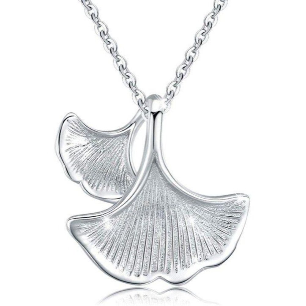 Ginko Leaf Necklace, 18k White Gold